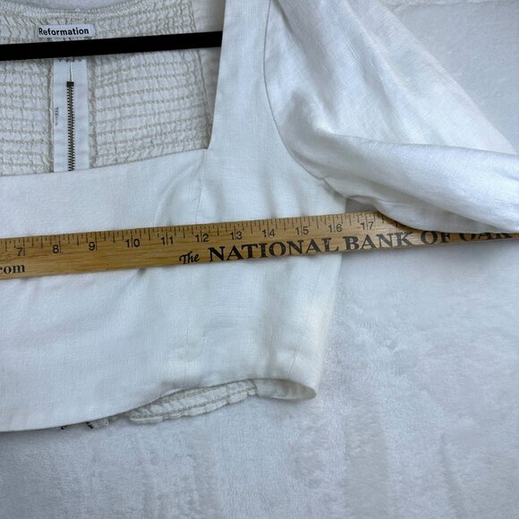 Reformation White Linen Square Neck Crop Top Puff Sleeves Smocked Back Size 0 - Picture 6 of 11